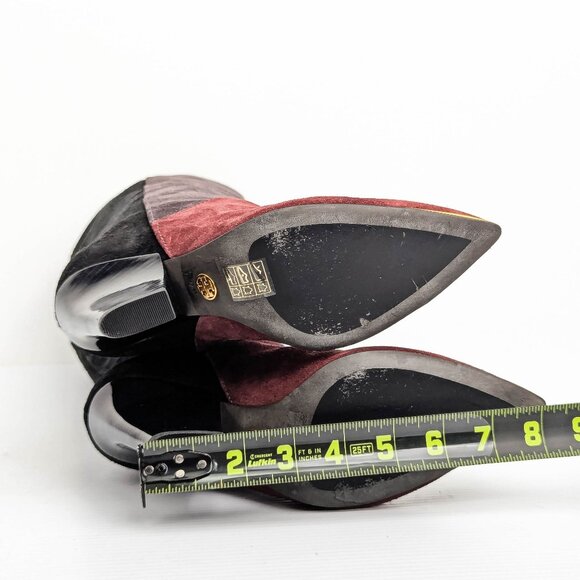 Tory Burch Lilah Patchworks Black Grey Leather Pointy Toe Western Boots 7.5 - Picture 5 of 9